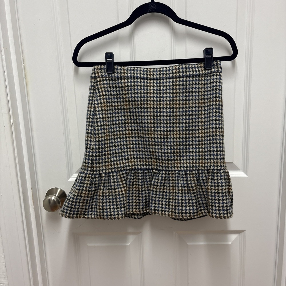 J. Crew‎ Plaid Houndstooth Ruffle Hem Mini Skirt Size 4 - Picture 3 of 8